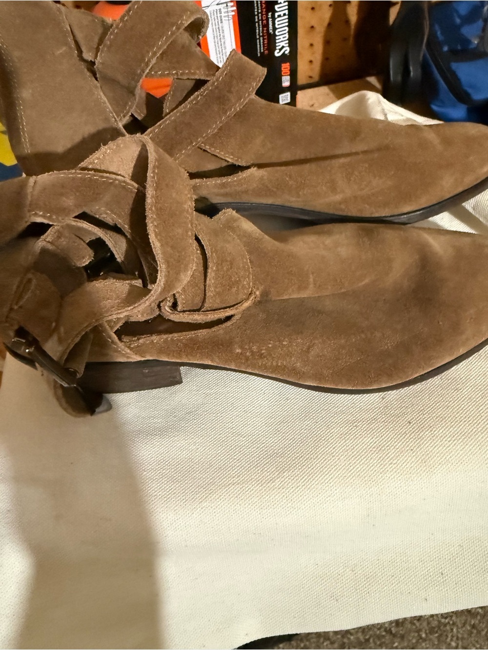 Promod Brown Suede Ankle Booties with Wrap-Tie Strap